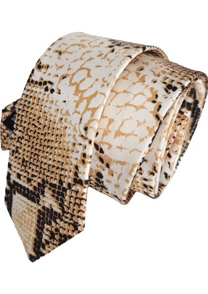 Bej Altın Siyah Yılan Derisi Desen Baskılı Ince Moda Slim Kravat fiyatları