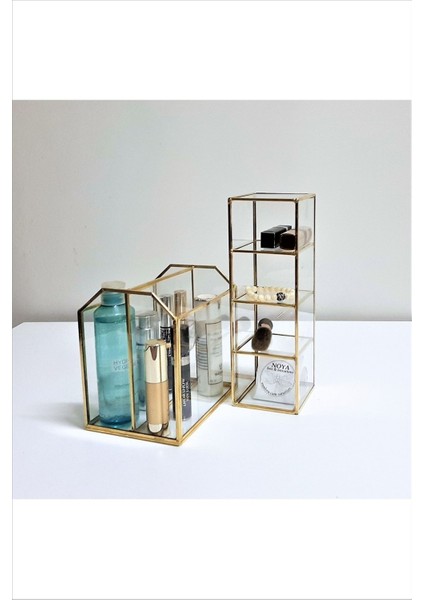 Yatay ve Dikey Pirinç Makyaj Organizer, Şık ve Fonksiyonel Saklama Çözümü