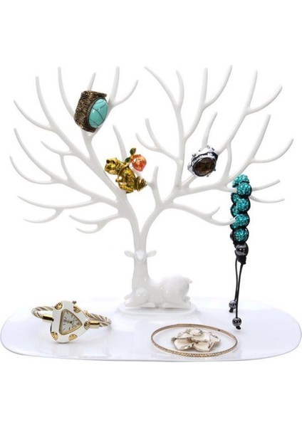 Geyik Temalı Takı Askısı, Yüzük, Küpe ve Kolye Düzeni, Organizer, Beyaz Renk indirimleri