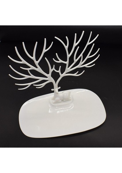 Geyik Temalı Takı Askısı, Yüzük, Küpe ve Kolye Düzeni, Organizer, Beyaz Renk