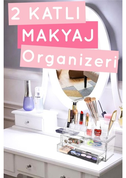 Turuncu Büyük Boy 3 Çekmeceli Makyaj ve Kozmetik Organizer Seti