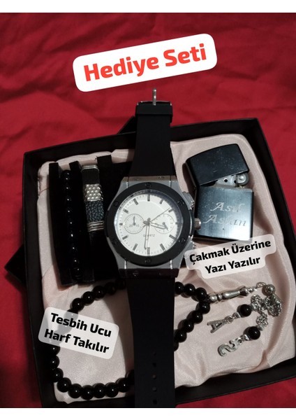 Özel Kutulu Hediyelik Erkek Kombin Saat Seti Eşinize Sevgilinize Hediye Seti - 6045