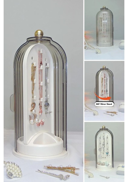 Dönebilen Beyaz Takı Düzenleyici, Mücevherat ve Bijuteri Organizer