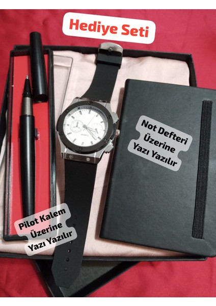 Öğretmen Avukat Doktorlara Hediyelik Özel Kutusunda Kombin Erkek Saat Seti-( 3 Parça'lı ) - 6045