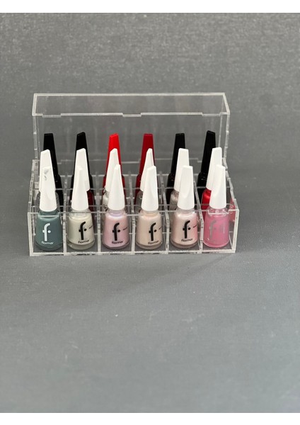 Beyaz 18'li Şeffaf Oje Standı, Düzenli Saklama ve Kullanım Kolaylığı Sağlar. modelleri