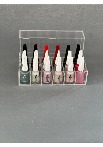 Beyaz 18'li Şeffaf Oje Standı, Düzenli Saklama ve Kullanım Kolaylığı Sağlar. indirimleri