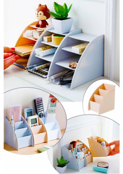3'lü Masaüstü Organizer, Kalemlik, Takı ve Makyaj Kutusu, Renkli, Ofis Düzenleyici fiyatları