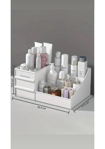 3 Parça Gül Renkli Kozmetik ve Makyaj Organizer Seti, Beyaz fırsatları