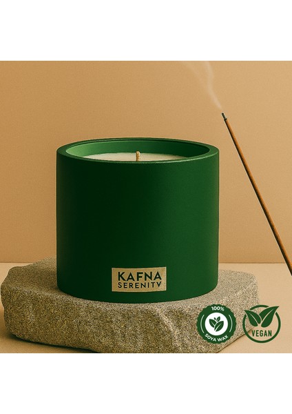 Amber Kokulu Yeşil Beton Mum – %100 Soya Wax, El Yapımı, Doğal Vegan Mum