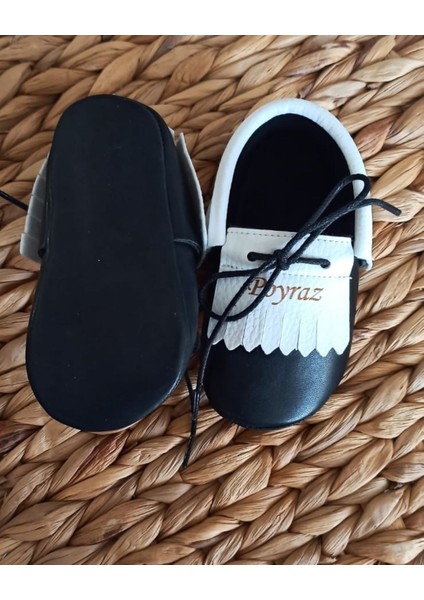 Bebeğinize Özel El Yapımı Siyah - Beyaz Bebek Ayakkabı indirimleri