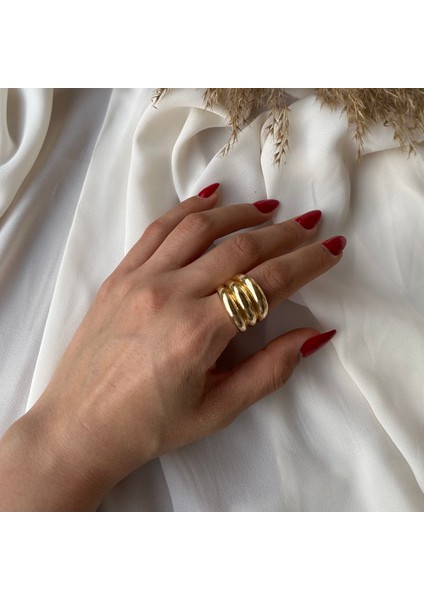 Gold Üçlü Birleşik Plaka Yüzük