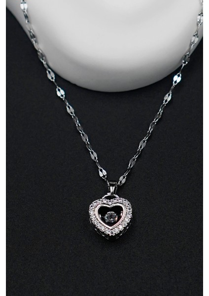 Kadın Paslanmaz Çelik Zirkon Taşlı Kalp Kolye ve Sıra Taşlı Yüzük Set fırsatları