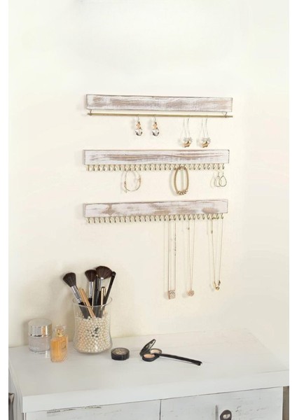 3'lü Ahşap Takı Düzenleyici, Kolye, Bileklik, Saat, Gözlük Için Duvar Askısı fiyatları