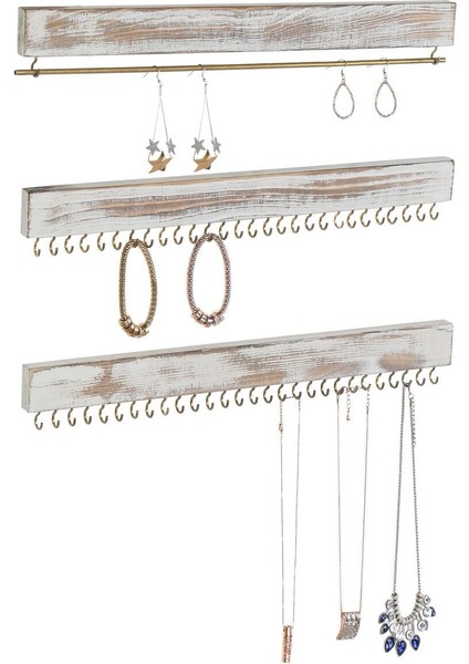 3'lü Ahşap Takı Düzenleyici, Kolye, Bileklik, Saat, Gözlük Için Duvar Askısı modelleri