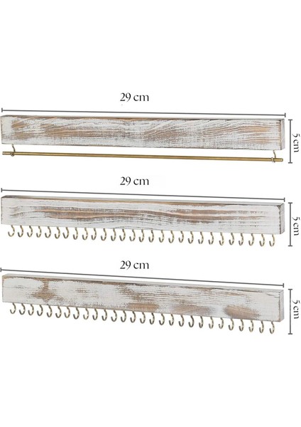 3'lü Ahşap Takı Düzenleyici, Kolye, Bileklik, Saat, Gözlük Için Duvar Askısı fırsatları