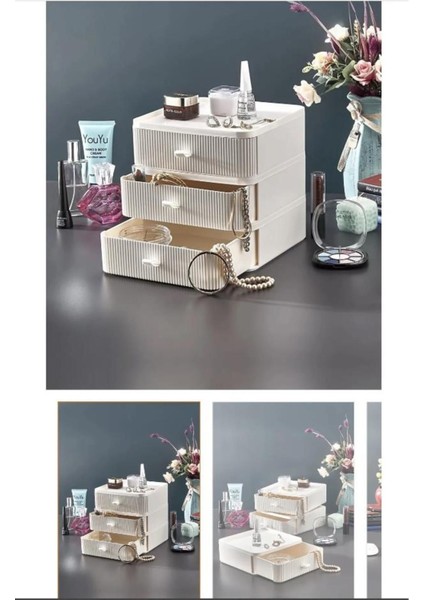 Bej 3 Çekmeceli Çok Amaçlı Düzenleyici Organizer