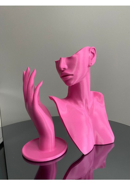 Pembe Renk Takı Mankeni ve El 2'li Set, 21 ve 18 cm Takı Teşhir Standı modelleri