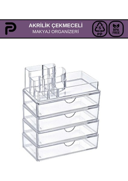 8 Bölmeli Beyaz Makyaj Organizeri, Kozmetik ve Takı Düzenleyici