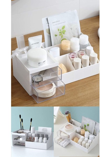 Beyaz Çok Bölmeli Makyaj Düzenleyici Seti, 2 Çekmeceli, Hediye Takım fiyatları