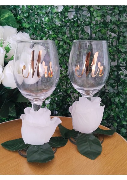 Gelin Damat Kadehi Düğün Nişan Özel Gün 1 Çift Beyaz Gül Demeti