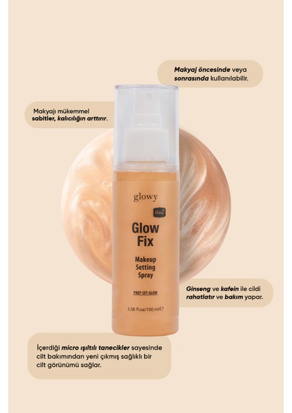 Glow Fix Işıltılı, Cildi Yenileyen, Makyaj Sabitleyici Sprey 100ml indirimleri