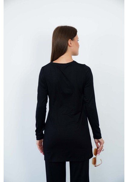 Kadın Viskon Full Likra Tunik-Siyah