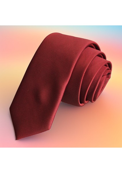 Bordo Kendiden Çizgili Sade Ince Moda Slim Kravat