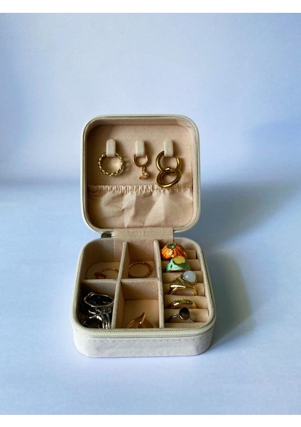 Bej Dikdörtgen Takı Kutusu, Yüzük, Küpe, Kolye Saklama Organizeri fırsatları
