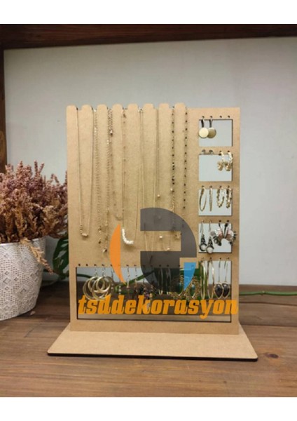 Boyanabilir Ahşap Takı Standı, Kolye ve Küpe Organizer, Dekoratif ve Fonksiyonel