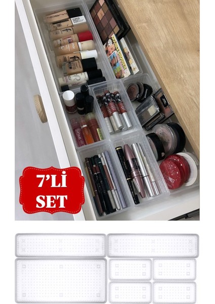 7'li Çekmece Içi Organizer Seti, Kozmetik, Takı ve Makyaj Düzenleyici