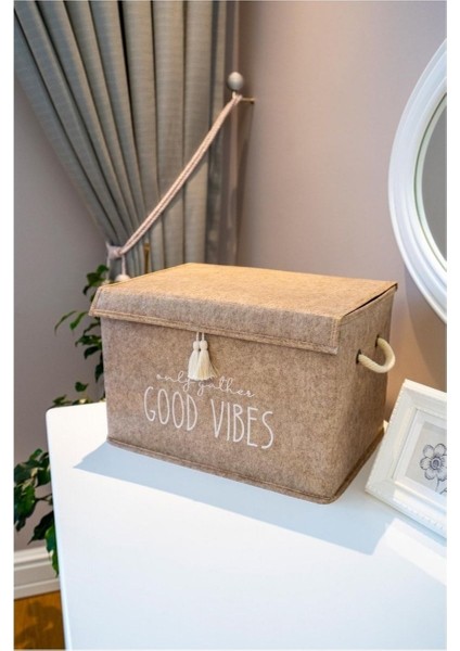 Püsküllü Kapaklı Mini Keçe Çok Amaçlı Düzenleyici Sepet