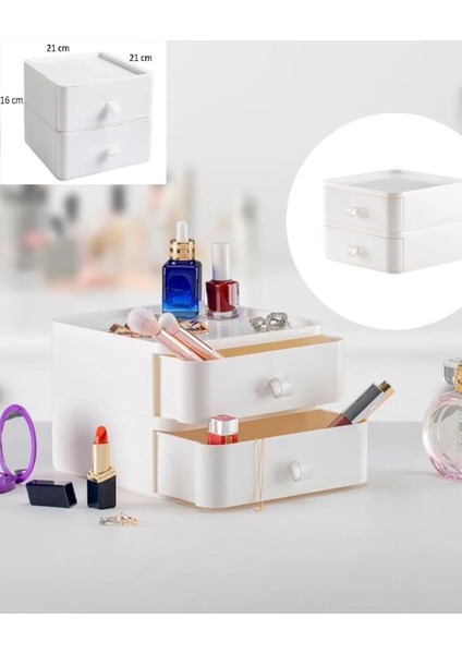 Iki Katlı Çekmeceli Beyaz Makyaj ve Ofis Düzenleyici fiyatları