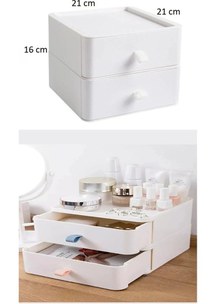 Iki Katlı Çekmeceli Beyaz Makyaj ve Ofis Düzenleyici fırsatları