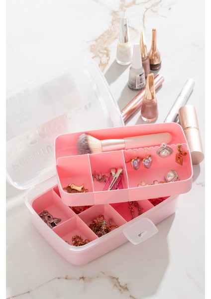 Çok Amaçlı 12 Bölmeli Organizer, Takı, Toka, Makyaj ve Saklama Kutusu, Pembe fiyatları