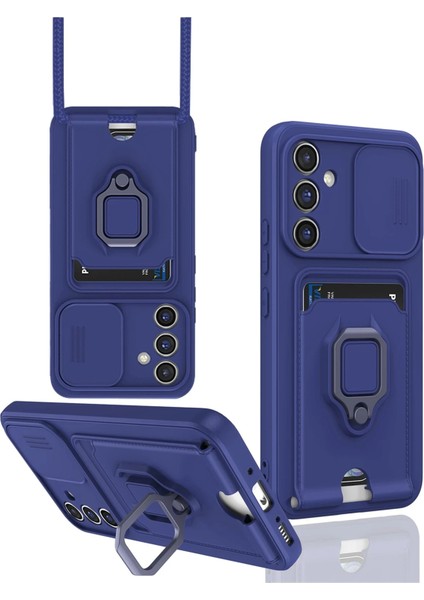 Samsung Galaxy S24 Fe Uyumlu Kartlıklı Taşıma Ipli Yüzüklü 3D Kamera Korumalı Kılıf