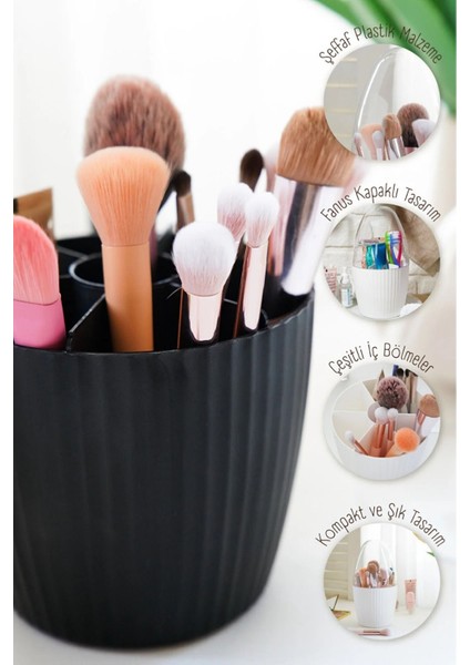 Iki Bölmeli Kapaklı Fanus Makyaj Organizeri, Antrasit Renk fiyatları