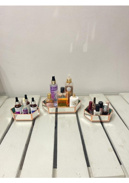 3'lü Metalik Takı ve Makyaj Düzenleyici Seti, Şık ve Kullanışlı Organizasyon Ürünleri