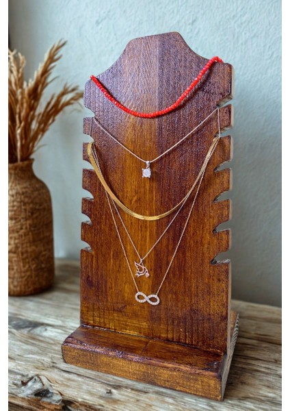 Ahşap Takı Düzenleyici, 6 Oluklu Vintage Görünümlü Kolye Bileklik Saklama