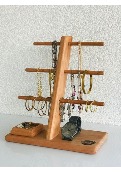 Ahşap Gürgen Takı Stantı, Kolye, Küpe ve Yüzük Düzenleyici
