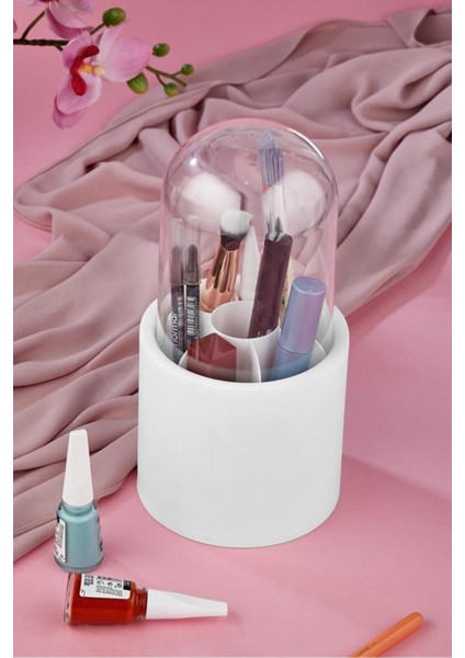 2'li Beyaz Makyaj Fırçası ve Kozmetik Organizer, Şeffaf Kapaklı, Hijyenik Kutu fırsatları