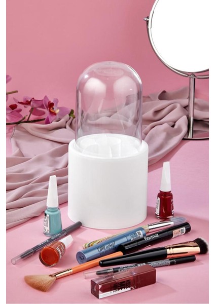 2'li Beyaz Makyaj Fırçası ve Kozmetik Organizer, Şeffaf Kapaklı, Hijyenik Kutu indirimleri