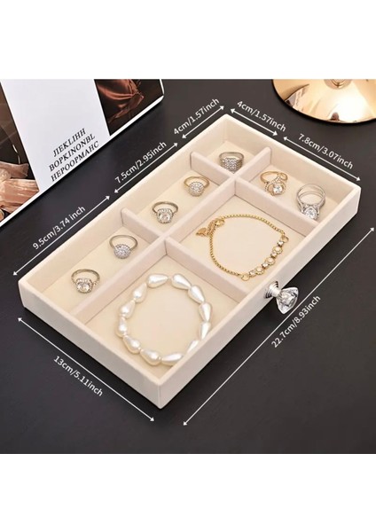 Bej 13X22.7 cm 6 Bölmeli Takı ve Mücevher Organizer Kutusu