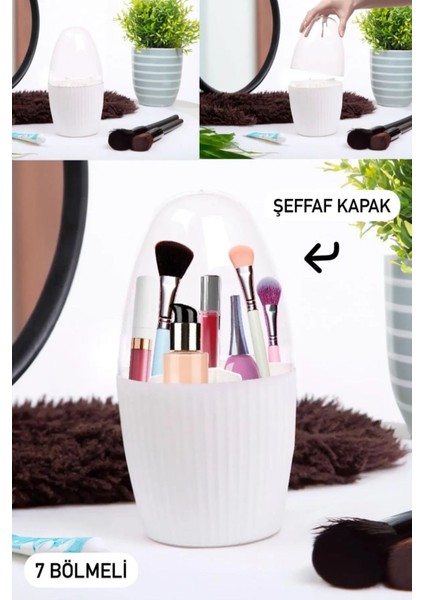 7 Bölmeli Döner Takı ve Makyaj Organizeri Beyaz, Pratik ve Şık Düzenleyici fiyatları