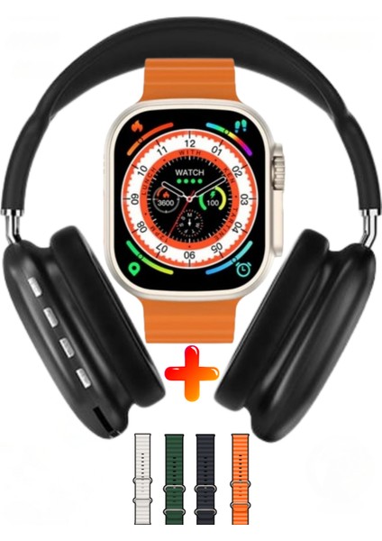 Kulakl Üstü Bluetooth Kulaklık ve Ultra Akıllı Saat Ikili Set 4 Renk Kordon Hediyeli