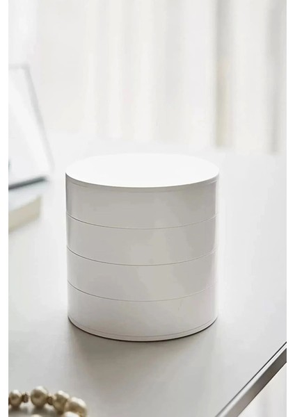 7 Bölmeli Döner Takı ve Makyaj Organizeri Beyaz, Pratik ve Şık Düzenleyici