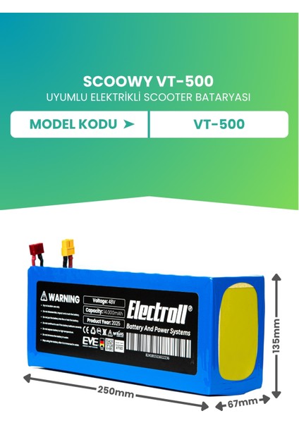 Scoowy VT-500 Uyumlu Batarya (Ultra Yüksek Kapasite) Batarya 48V 14AH Elektrikli Scooter Bataryası fiyatları