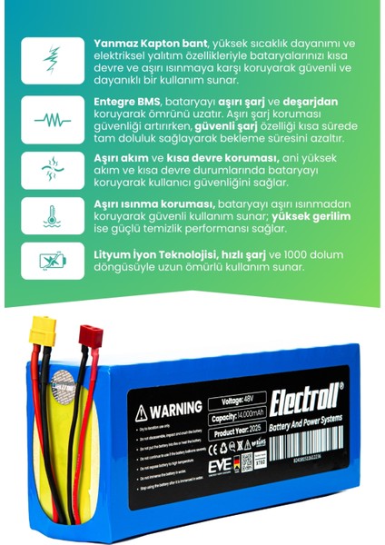 Scoowy VT-500 Uyumlu Batarya (Ultra Yüksek Kapasite) Batarya 48V 14AH Elektrikli Scooter Bataryası modelleri