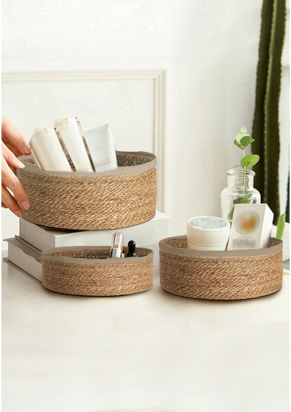 Bej Jüt Halat Bordürlü 3'lü Sepet Seti, Şık ve Doğal Ev Dekorasyonu Seçeneği