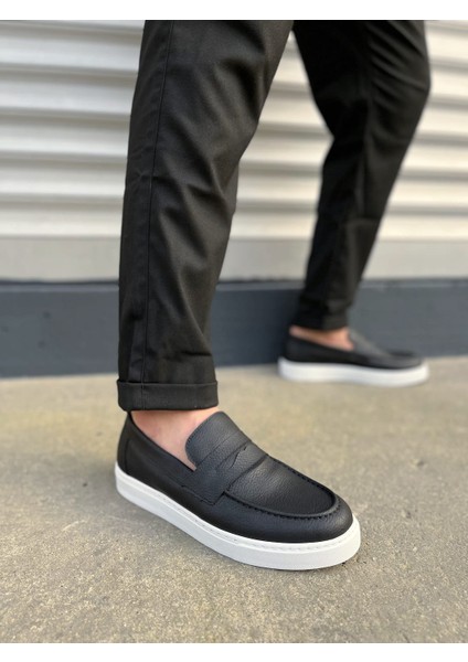 JET-180 Estilo x Bağcıksız Cilt Erkek Günlük Spor Klasik Ayakkabı Cbt - Siyah