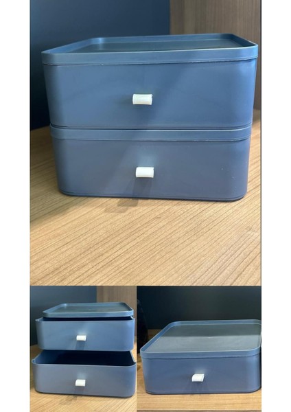 Gri 2 Katlı Organizer, Masaya ve Çekmeceye Uygun, Takı ve Aksesuar Düzenleyici